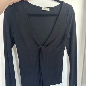 Babaton Black Twist-Front Long Sleeve Top